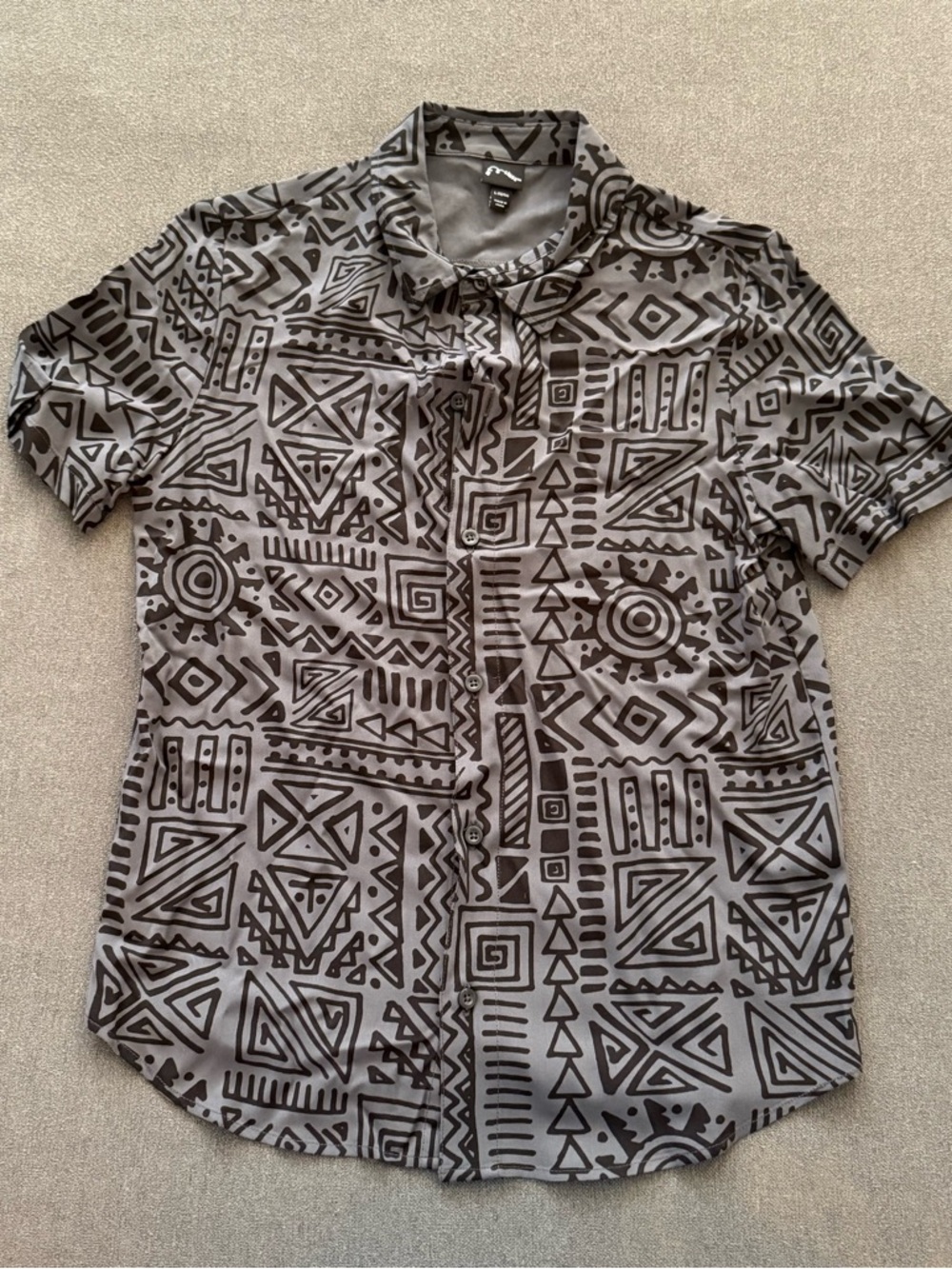 art class Gray Short-Sleeve Button-Up with Black Tribal Print